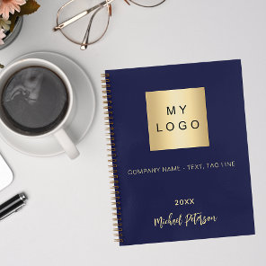Business logo navy blue gold elegant monogram notebook