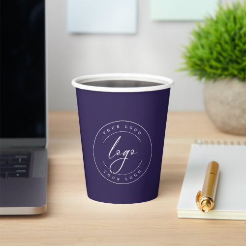 Business Logo  Navy Blue  Gold Minimal Custom Paper Cups