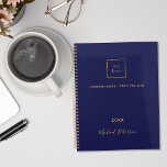 Business logo navy blue gold monogram 2024 planner<br><div class="desc">A stylish,  classic navy blue background.  Personalize and add your business,  company logo,  a text,  year and personal name.  Golden letters.  If you want it without text,  use your back-space key to delete.</div>