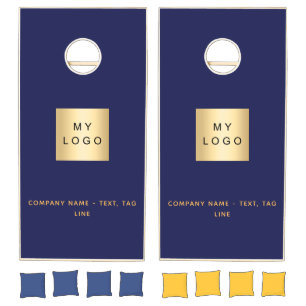 Business logo navy blue gold text minimalist cornhole set