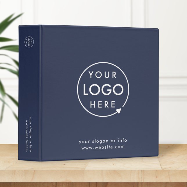 Business Logo | Navy Blue Minimalist Professional 3 Ring Binder (Navy blue company branded binders for small business presentation & office record keeping.)