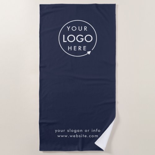 Business Logo  Navy Blue Minimalist Promotional Beach Towel