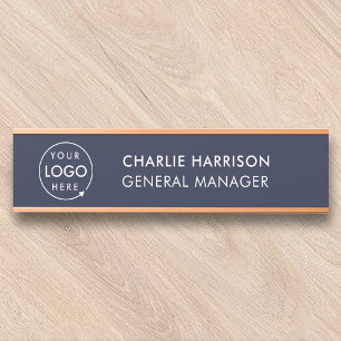 Business Logo   Navy Blue Modern Company Office Door Sign