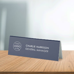 Business Logo | Navy Blue Modern Manager Office Table Tent Sign