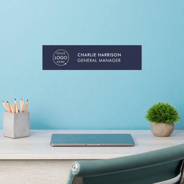 Business Logo | Navy Blue Modern Manager Office Wall Decal (Home Office 2)