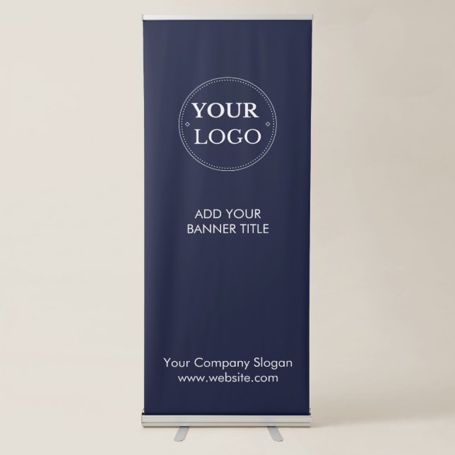 Business Logo  Navy Blue Modern  Retractable Banner (Front)