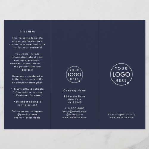 Business Logo  Navy Blue Modern Trifold Brochure