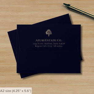 Business Logo Navy Blue Return Address Note Card Envelope