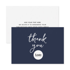 Business Logo Navy Blue Thank You Card