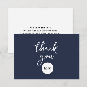 Business Logo Navy Blue Thank You Card