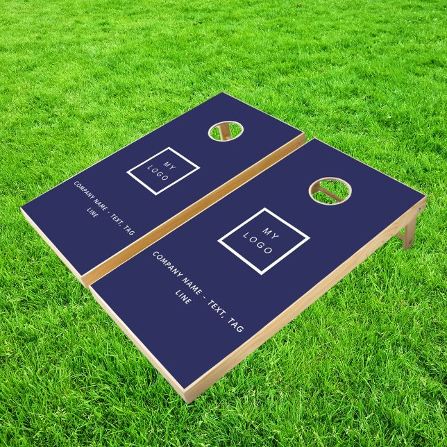 Business logo navy blue white text minimalist cornhole set (Creator Uploaded)