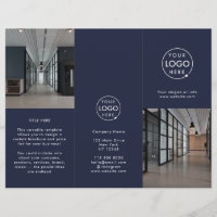 Business Logo Navy Photo Modern Trifold Brochure