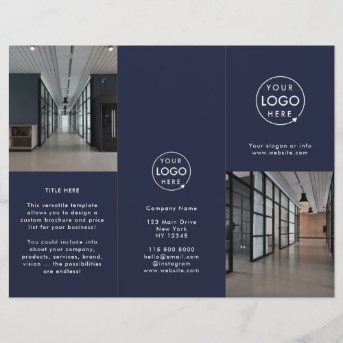 Business Logo  Navy Photo Modern Trifold Brochure