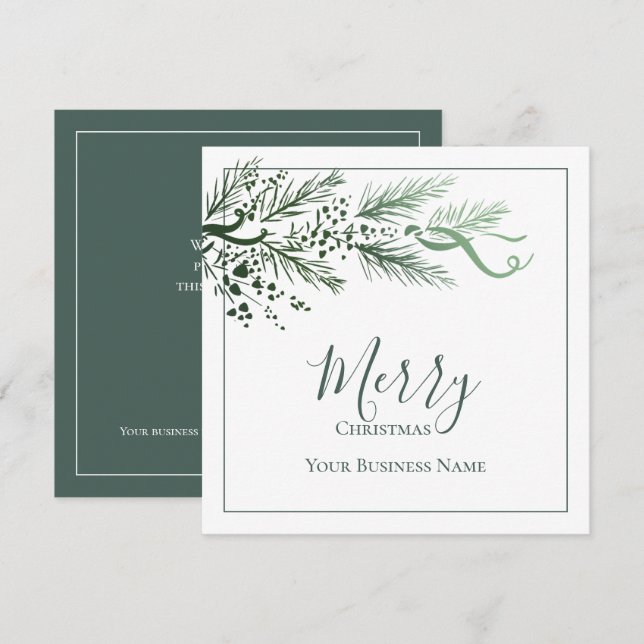 Business Logo Non Photo Unique Greenery Christmas Holiday Card (Front/Back)