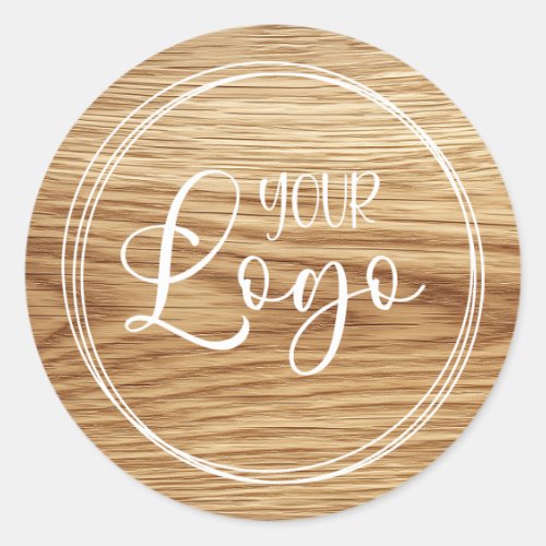 Business Logo Oak Wood Photo Classic Round Sticker