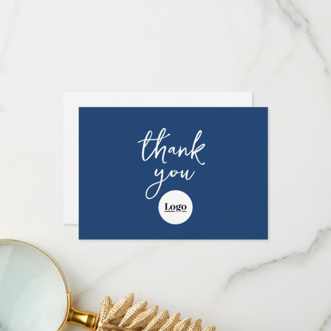 Business Logo Ocean Blue Thank You Card (Front/Back In Situ)