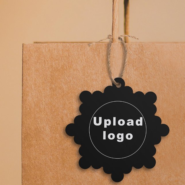 Business Logo on Black Snowflake Shape Paper Ornament Card (Your business logo on black snowflake shape paper ornament.)