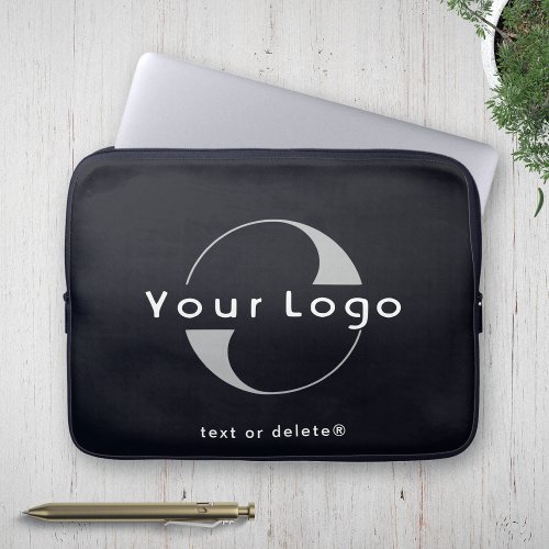 Business logo on Black White Clean brand Company  Laptop Sleeve