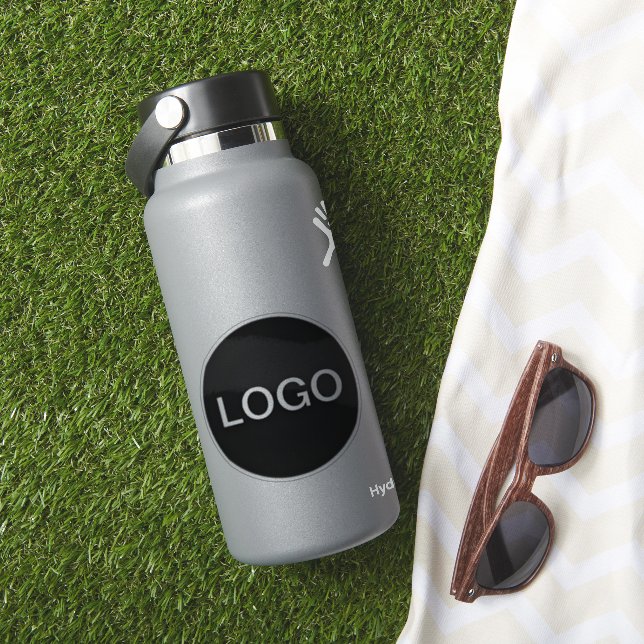 Business Logo on Clear Vinyl Circle Water Bottle Sticker (HydroFlask Insitu)