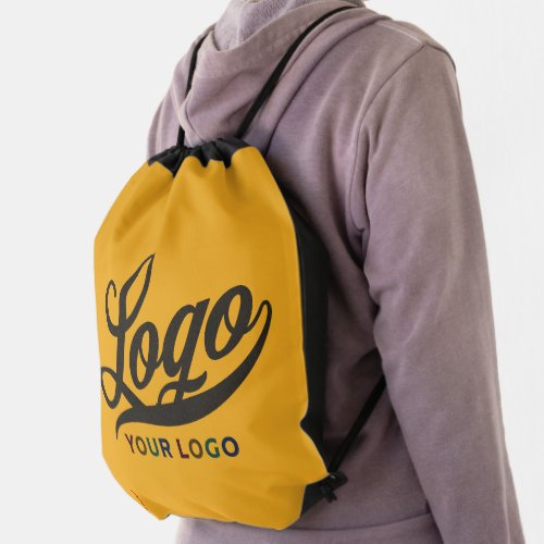 Business logo on Gold Yellow Company brand Custom Drawstring Bag