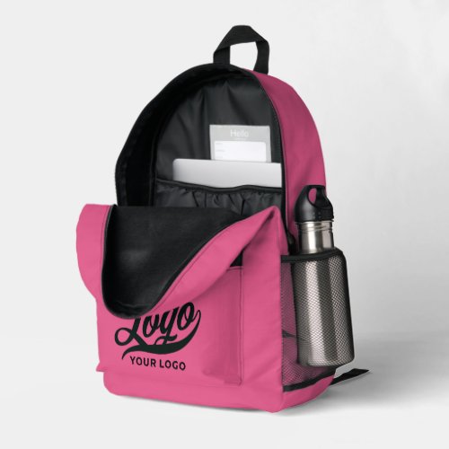 Business logo on Hot pink Company brand Custom Printed Backpack