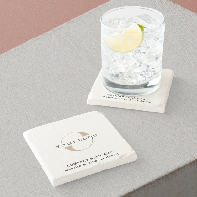 Business logo on Marble, Clean Minimal Brand Stone Coaster