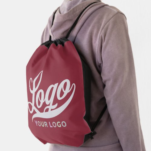 Business logo on Maroon Company brand Custom Drawstring Bag