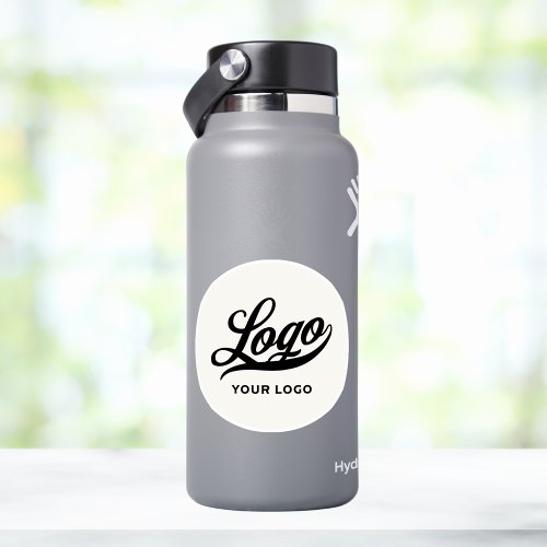 Business Logo on Off White Circle Water Bottle Sticker