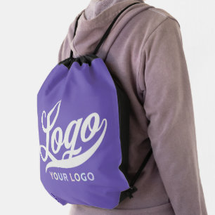 Business logo on Purple, Company brand Custom Drawstring Bag