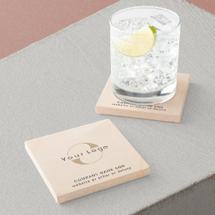 Business logo on Sandstone, Simple Minimal Brand Stone Coaster
