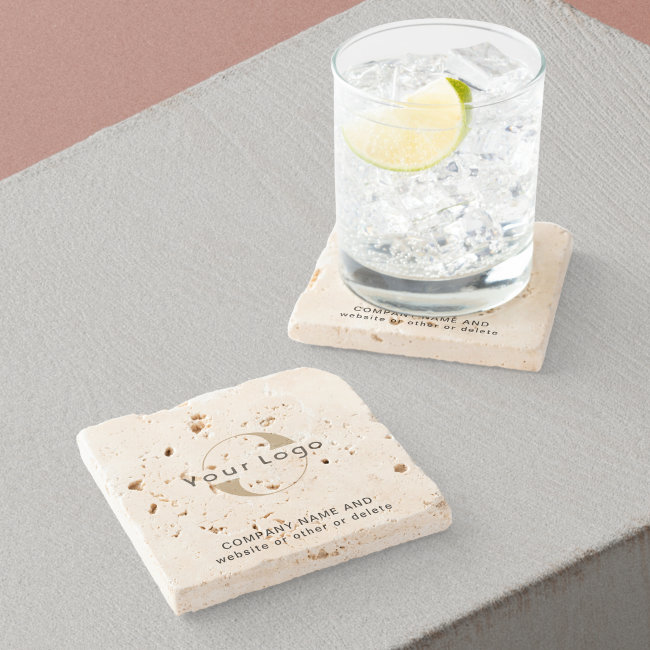 Business logo on Travertine, Artsy Brand, Company Stone Coaster