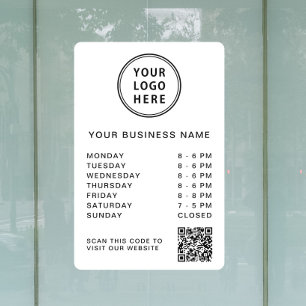 Business Logo Open Hours QR Code White Window Cling