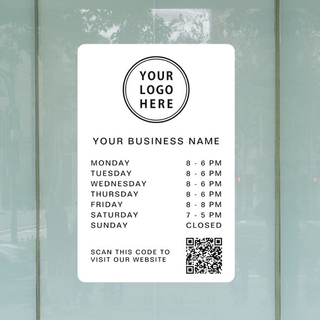 Business Logo Open Hours QR Code White Window Cling (Business Logo Open Hours QR Code White Window Cling)