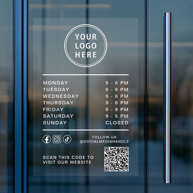 Business Logo Open Hours Social Media QR Code Window Cling (Business Logo Open Hours Social Media QR Code Window Cling)