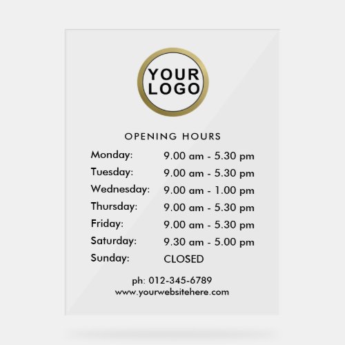 Business Logo Opening Hours  Acrylic Sign