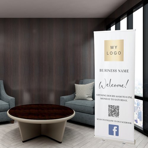 Business logo opening hours QR code Facebook Retractable Banner