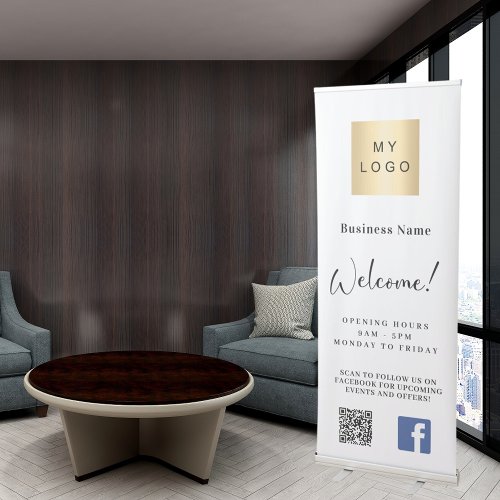 Business logo opening hours QR code Facebook Retractable Banner