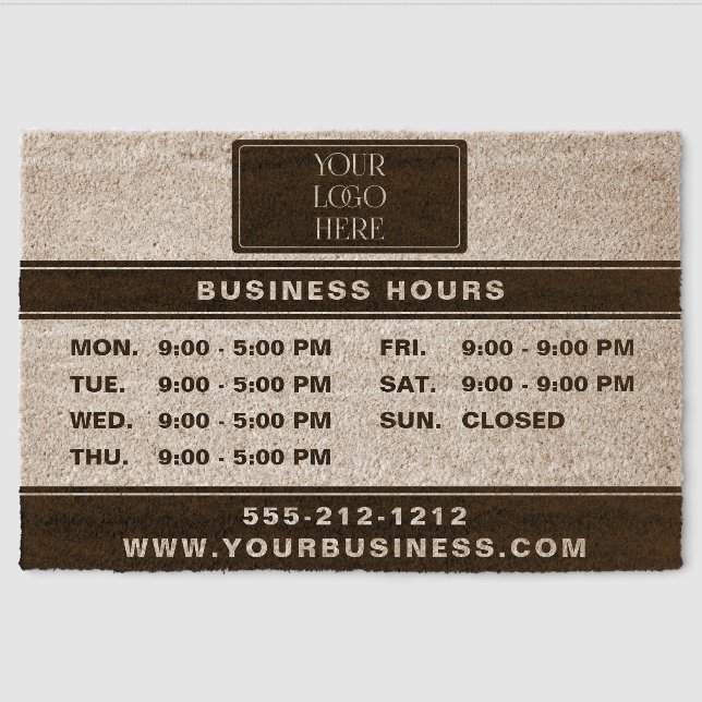 Business Logo Opening Hours Website Phone Number Fiber Doormat (Front)