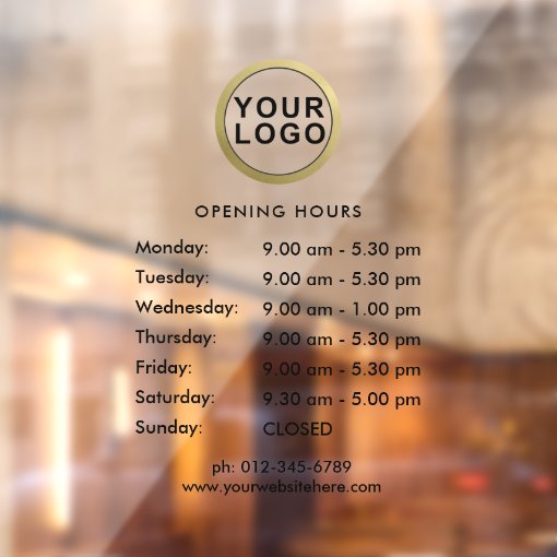 business-logo-opening-hours-window-cling-black-zazzle