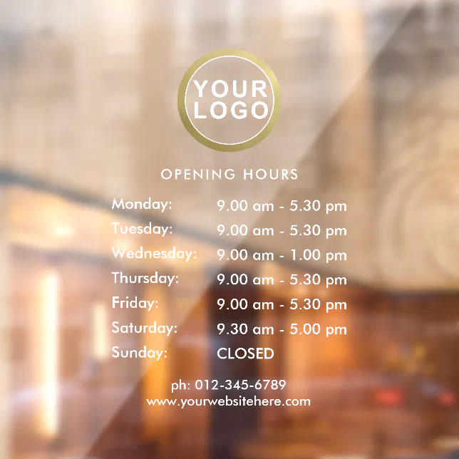 Business Logo Opening Hours Window Cling | White | Zazzle
