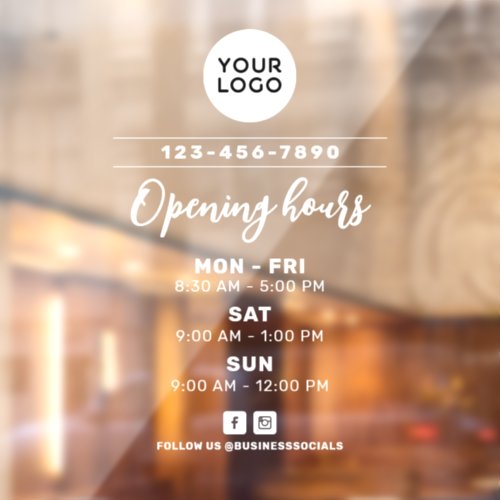 Business Logo  Opening Hours With Social Media Window Cling