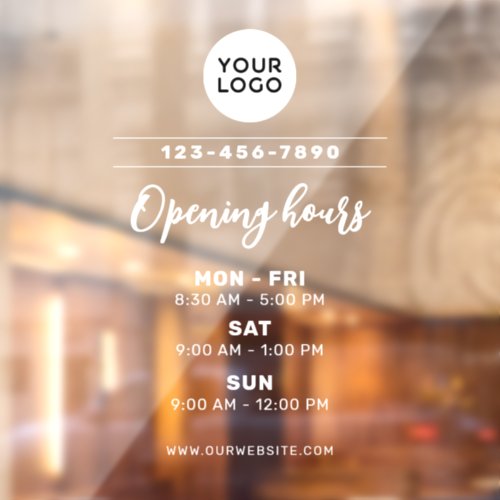 Business Logo  Opening Hours With Website QR Code Window Cling