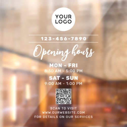 Business Logo  Opening Hours With Website QR Code Window Cling