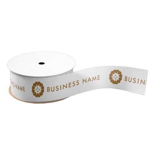 Business Logo or Icon  Gold Name Company White Grosgrain Ribbon