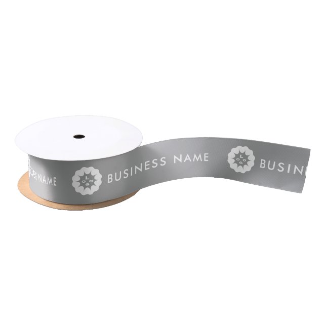 Business Logo or Icon + Name Company brand Gray Satin Ribbon (Spool)