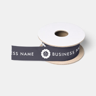 Business Logo or Icon + Name Company brand Navy Satin Ribbon