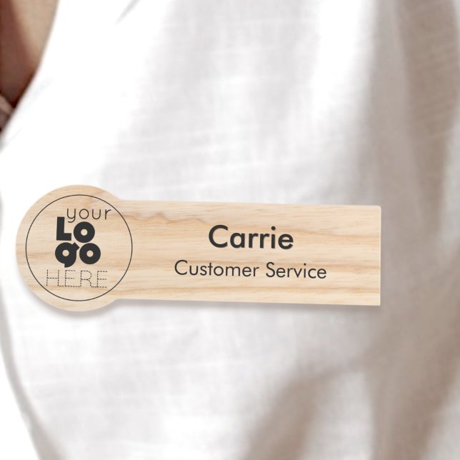 Business Logo Organic Light Wood Employee Name Tag (Creator Uploaded)