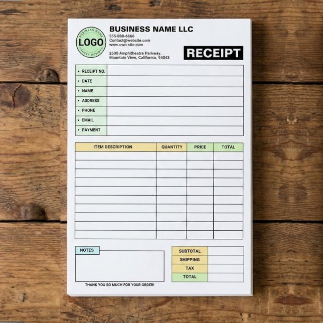 (Business Logo Pad) Payment Sales Invoice Receipt Post-it Notes (custom logo receipt book, personalized invoice pad with logo)