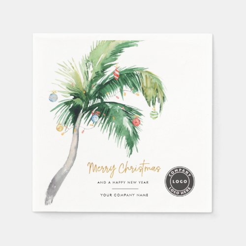 Business Logo Palm Tree Merry Christmas Paper Napkins