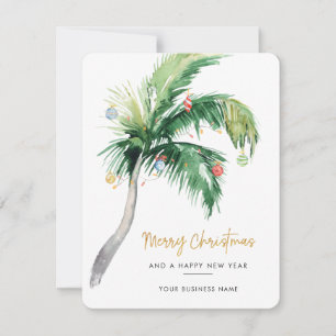 Business Logo Palm Tree Watercolor Christmas Holiday Card